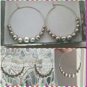 Silver Bead Hoop Earrings NWOT